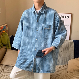 1港风金属装饰情侣大码M-5XL中性潮七分袖衬衫男QCS7078P50控69图片
