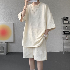 现货TZ769-特批40控88夏季短袖T恤肌理感大码提花圆领运动套装，男装T恤，电商A059