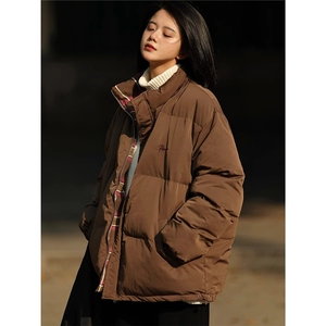 1506-1/M81101/P74美式复古格纹双面穿立领棉服外套男女冬季加厚图片