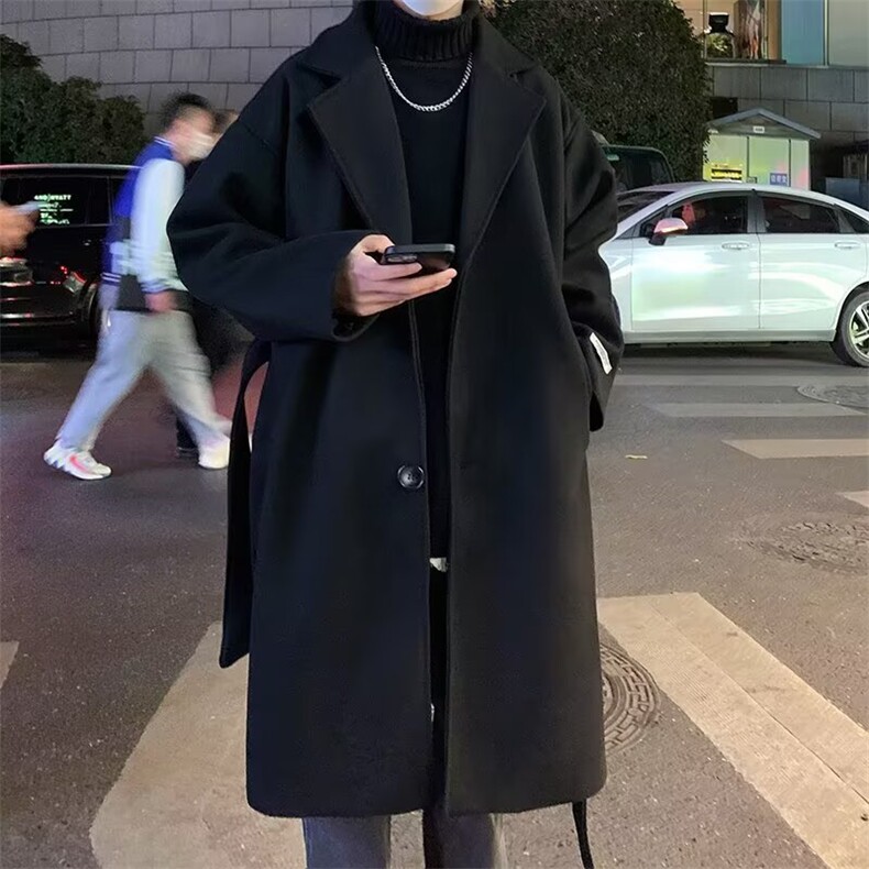 1506/Q2150/P76新款翻领小众风衣韩系翻领中长款毛呢大衣男秋冬,男装风衣,星座1506