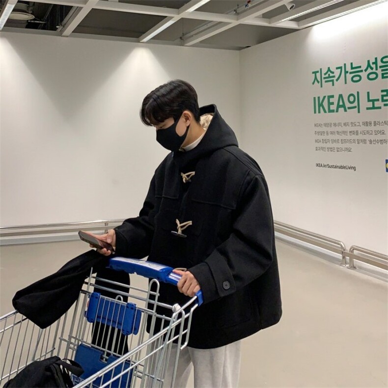 816B-DY1012-P160 韩轻熟连帽牛角扣呢子大衣男休闲外套图片