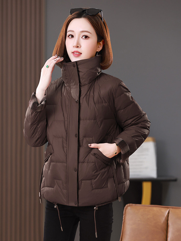 2025冬装新款撞色格纹拼接立领棉衣外套,女装棉衣/棉服,雪樱依海