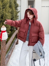 高级感安哥拉红羽绒服女小个子2025冬季新款加厚保暖连帽面包服，女装短外套，2B156
