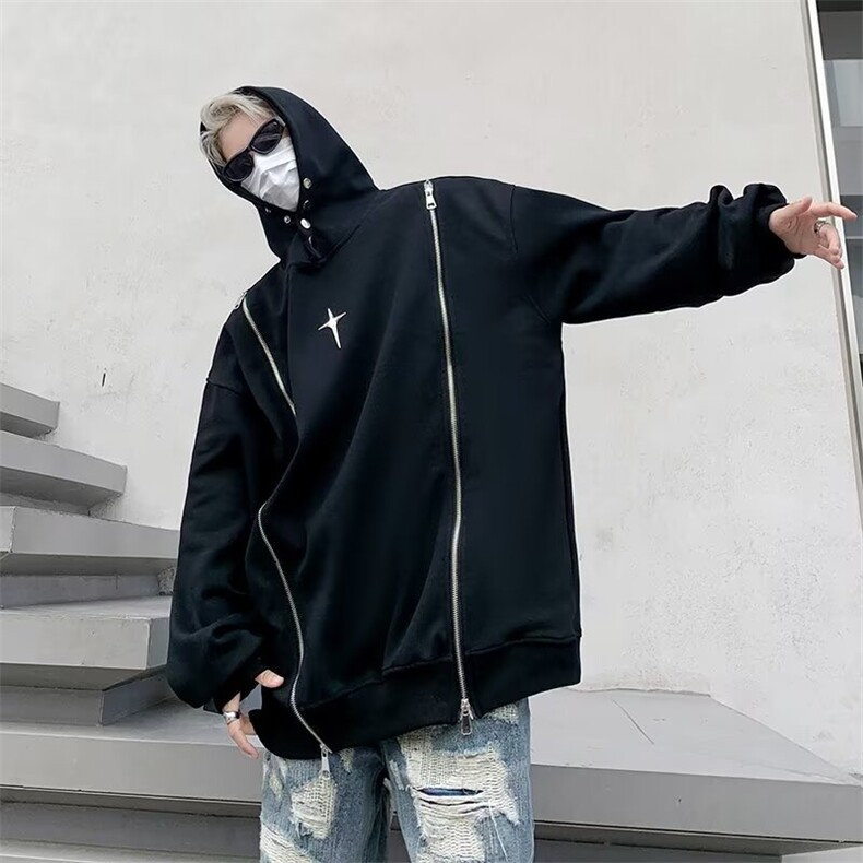 时尚双拉链连帽卫衣男秋冬高街金属感情侣外套WY20-P47,男装卫衣,星座1109-3
