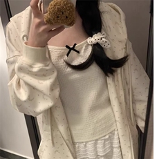 碎花连帽卫衣女春秋冬薄款宽松慵懒风小个子拉链开衫外搭上衣外套，男装卫衣，星座506A