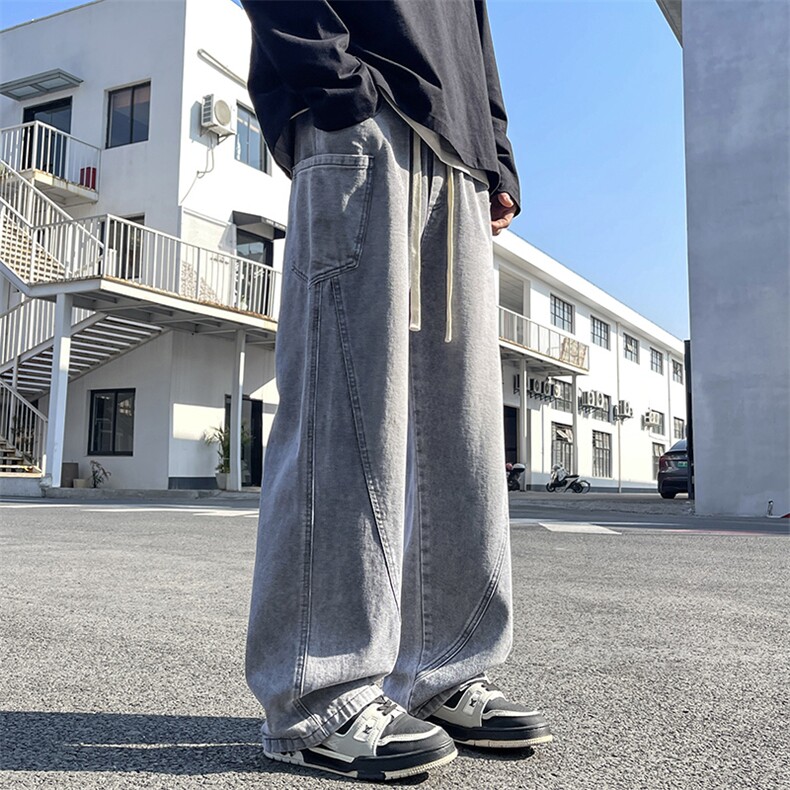 特批P50无差价25年春夏新款美式复古工装口袋拼接宽松直筒裤818,男装牛仔裤,星座1006
