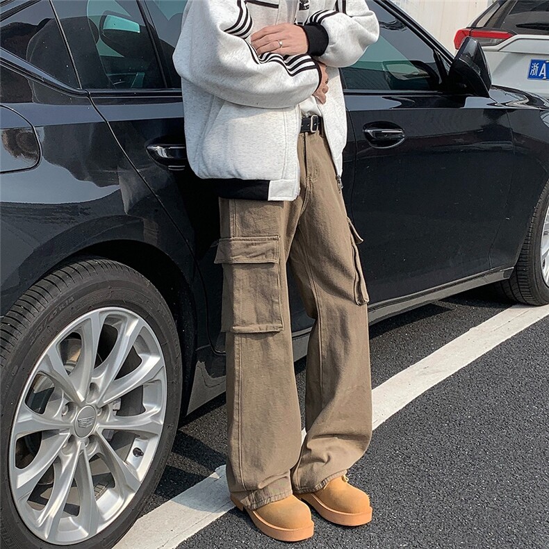 美式洗染棕微喇牛仔裤男潮牌cleanfit阔腿长裤高街宽松裤子185,男装休闲裤,星座506