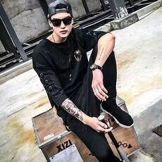 网图现货夏季男款短袖中长裤宽松五七分袖T恤男女半袖R477-P45，男装T恤，星座1005-4