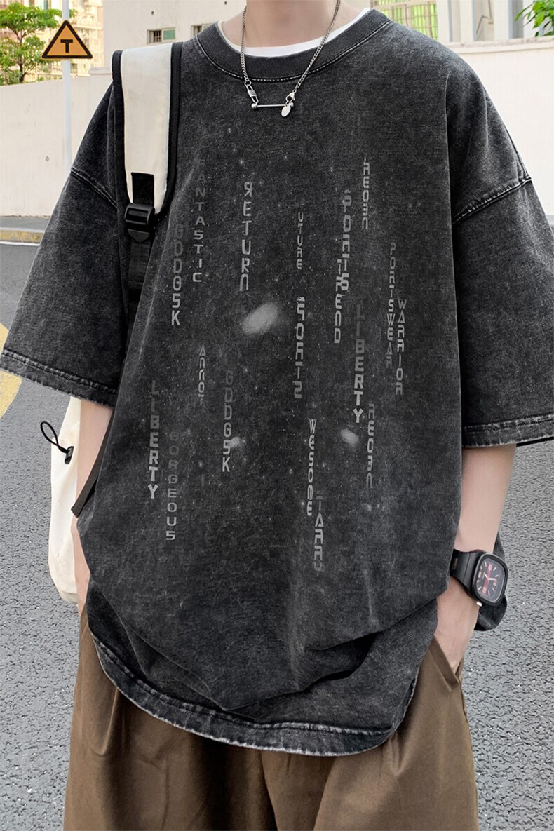 外景水洗夏季重磅复古休闲短袖T恤男潮港风宽松体恤衫SX00055/P35,男装T恤,电商B316