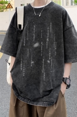 外景水洗夏季重磅复古休闲短袖T恤男潮港风宽松体恤衫SX00055/P35，男装T恤，电商B316