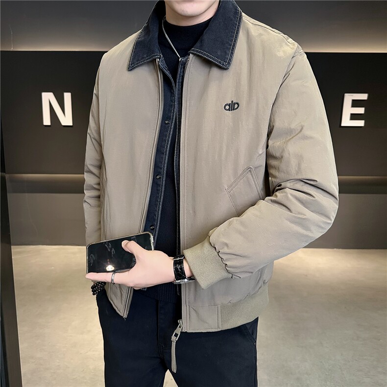 M-4XL B353 9827 P190 卡其2025牛仔假两件翻领冬季男羽绒服外套图片