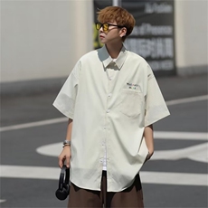 夏季短袖衬衫男日系宽松简约基础款休闲情侣五分袖外套，男装衬衫，星座716-3