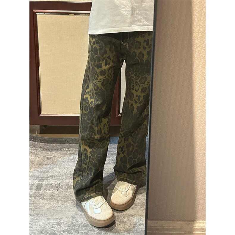 【有货】KZA25LL-P55豹纹牛仔裤男直筒欧美VIBE裤子美式高街,男装牛仔裤,星座1007（原301D）