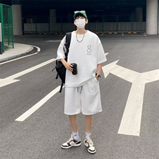 夏季短袖套装男t恤宽松潮流休闲运动两件套装5分短裤潮流学生搭配，男装牛仔裤，星座1013