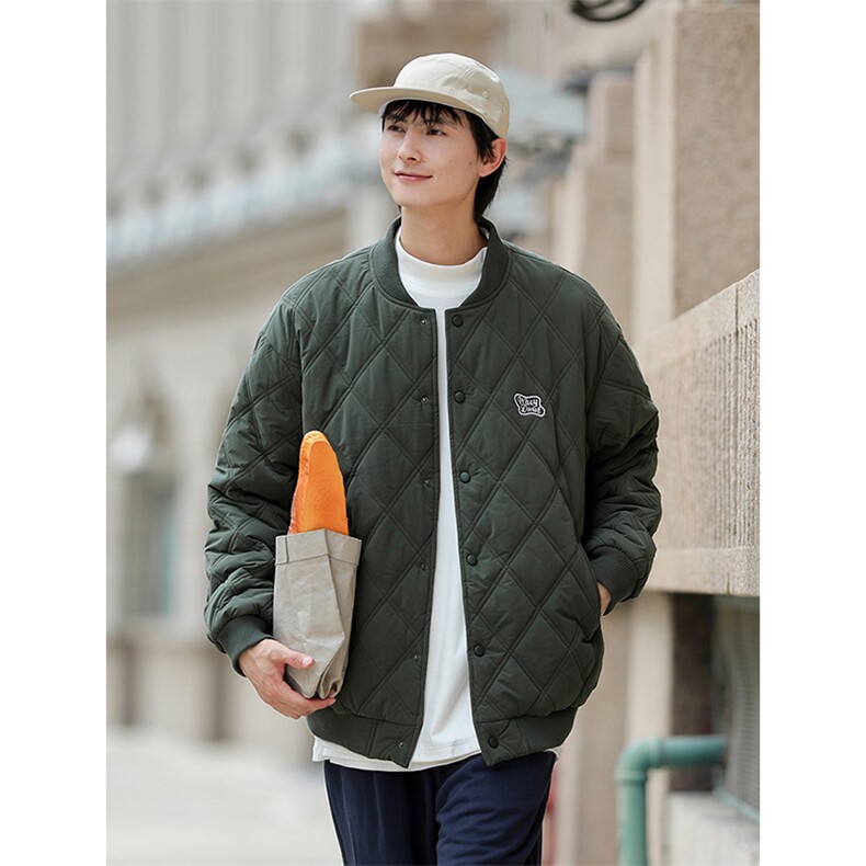 日系棒球领棉服男2025秋冬新款宽松菱格棉衣外套JA5045-P120控198图片