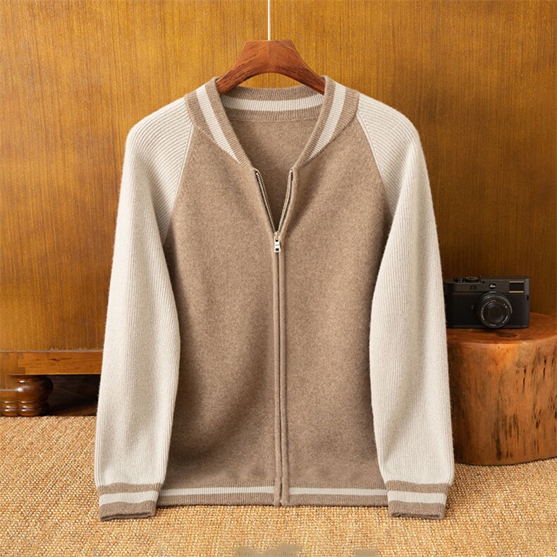 男士纯色圆领羊绒开衫羊绒保暖舒适百搭时尚青春活力，男装羊绒开衫，米亚康羊绒