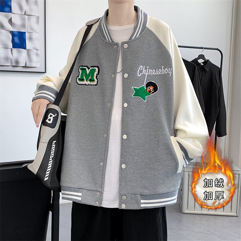 秋装新品青少年夹克棒球服潮流加绒加厚毛巾绣外套男士2117-P65,男装夹克,电商A441-1