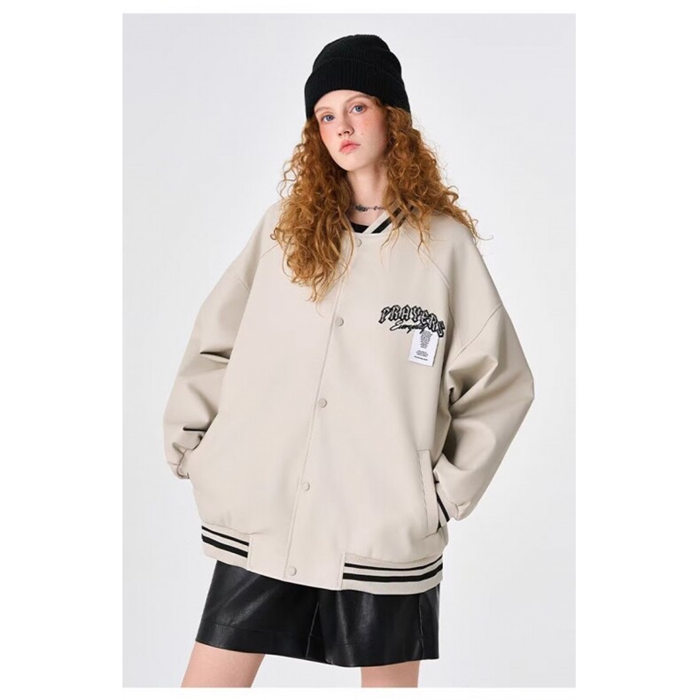 W10726-P60网图现货复古刺绣棒球服外套潮牌宽松休闲PU皮衣夹克,男装夹克,星座1608