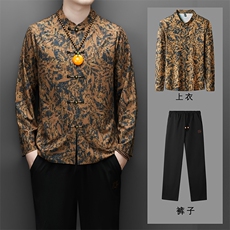 常货2026新款中年无痕风长袖唐装衬衫春秋中老年风爸爸套装，男装休闲套装，钱塘723
