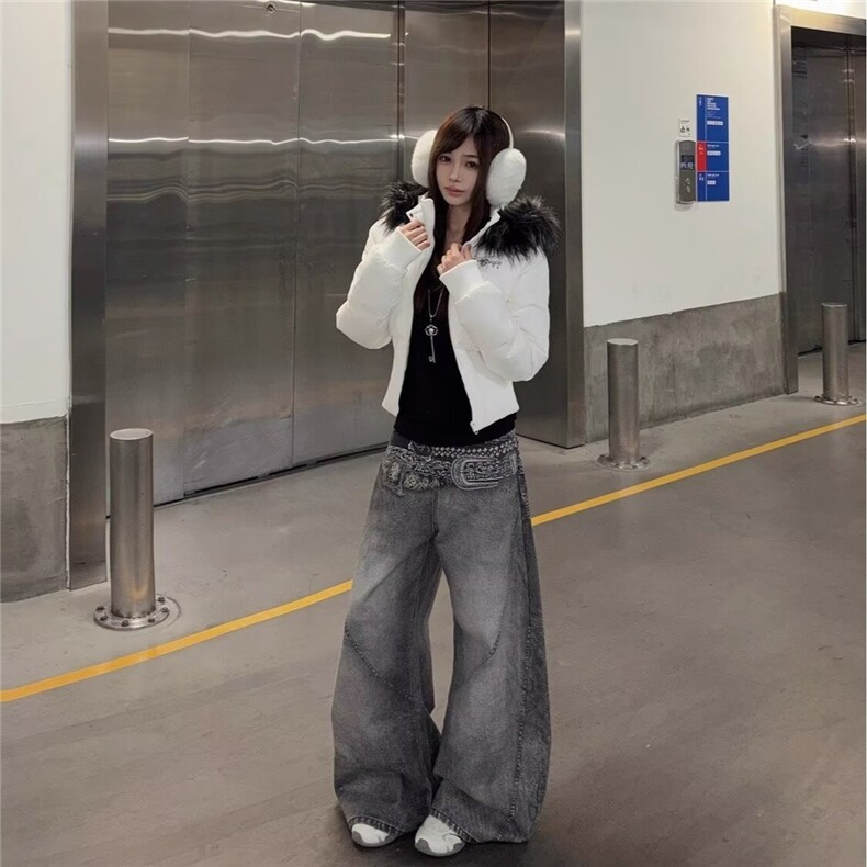 秋冬美式高街牛仔裤男女宽松直筒拖地嘻哈潮牌拖地长裤子,男装牛仔裤,星座506A