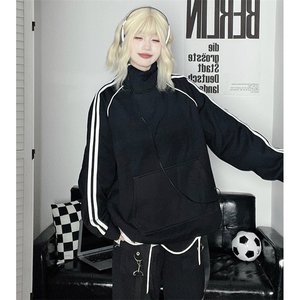 抖音得物高品质二开 25秋冬美式高街重磅结构织带高领立领卫衣W66图片