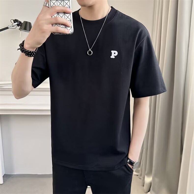 潮流慵懒潮宽松型刺绣圆领男士夏季五分短袖宽松青少年ins新款,男装衬衫,星座506A