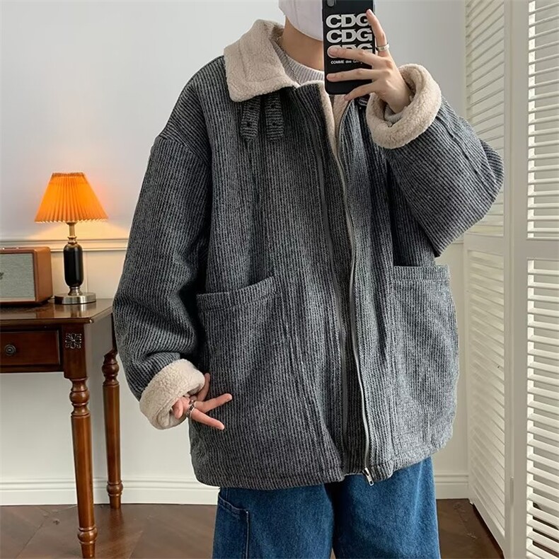 冬季日系vintage灯芯绒服男加绒加厚外套羊羔毛袄W6118-P100,男装棉衣,星座512-3