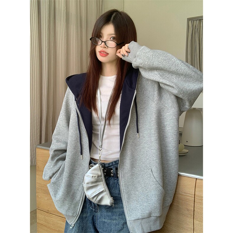 抖音得物二开美式高街重磅结构双层撞色连帽卫衣开衫外套W116，男装卫衣，电商A486