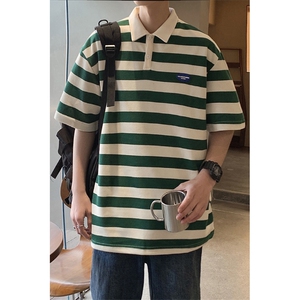 1美式港风条纹短袖polo衫男大码翻领短袖T恤DP8761P40控59图片