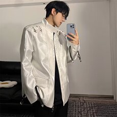 痞帅高级感黑色立领垫肩夹克上衣飞机扣设计感外套机车服JG37，男装夹克，星座1116A-1（原606A）