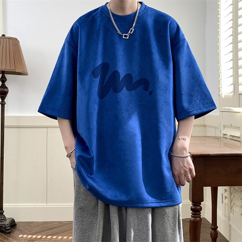 潮创意印花美式街头麂皮绒短袖T恤2023XT77078-P30,男装T恤,电商A042