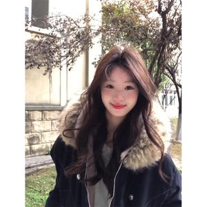 现货重磅boxy短款棉衣座山雕大毛毛领男女棉服水洗工装厚外套图片