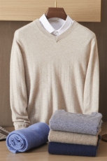 2024年秋季长袖时尚都市V领时尚气质百搭羊绒衫35%羊绒，男装羊绒套衫，绒誉暖羊绒