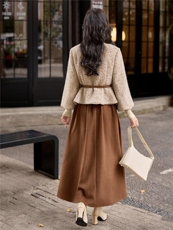 2025冬装长裙套装90羽绒小香风套装优雅淑女修身两件套韩系千金风，女装套装/套裙，韩宇舍