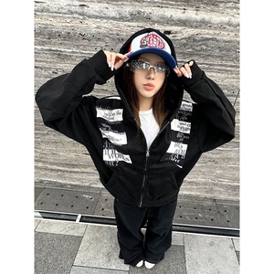 高品质春装新款美式高街潮牌解构设计休闲连帽卫衣男女慵懒风外套图片