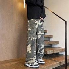 秋季迷彩裤美式伞兵工装裤男直筒阔腿牛仔裤拖地休闲裤子KZ003P68，男装休闲裤，电商B312