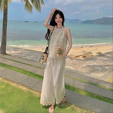 现货210-3252-P150-K218无袖重工蕾丝刺绣上衣阔腿裤套装，女装套装/套裙，浙宝210（原浙宝191）