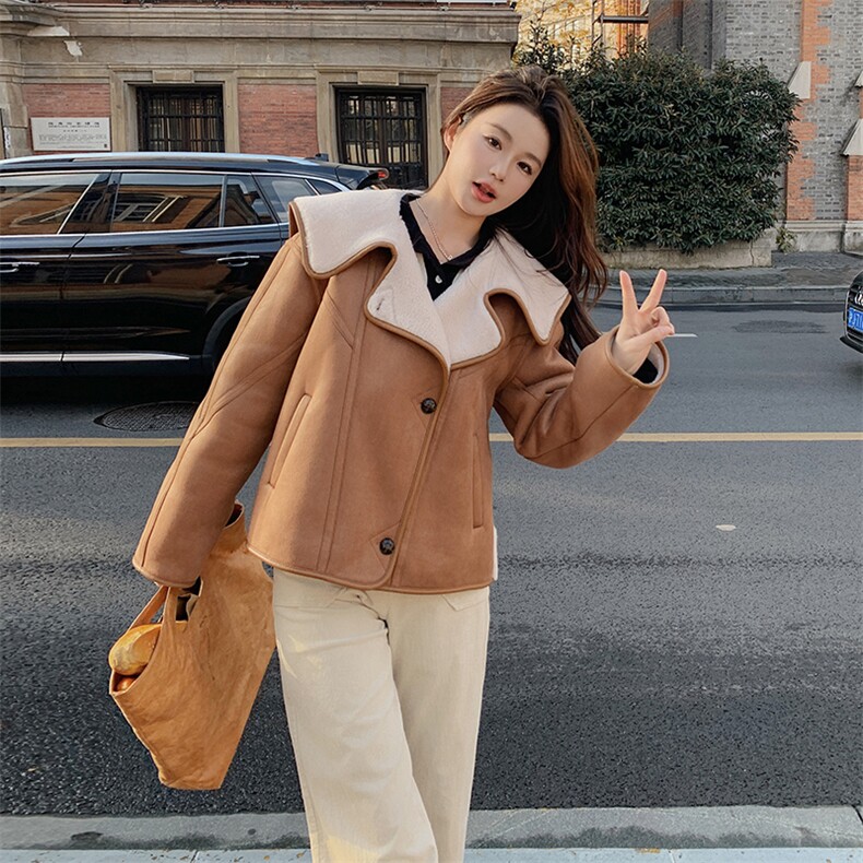 2023年冬季皮毛一体外套女加厚加绒,女装短外套,秋水欣儿