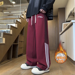 薄款改加绒宽松男银狐绒三条杠休闲裤卫裤K1694J加绒-特P35控58