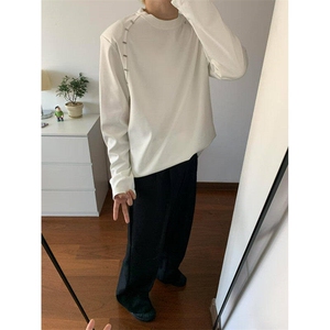春季长袖t恤男垫肩设计感小众高级感韩版潮流痞帅卫衣潮LE466-p50图片