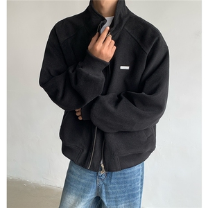 冬装新品 弯刀袖毛呢加棉夹克棉衣休闲纯色加厚外套男 H1021 P118图片
