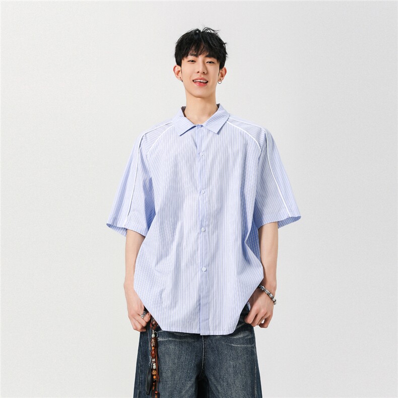 【现货】夏季新款美式潮牌条纹宽松透气翻领衬衣CY06015-TP35控58图片