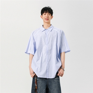 【现货】夏季新款美式潮牌条纹宽松透气翻领衬衣CY06015-TP35控58图片