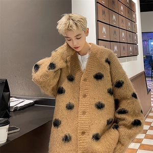 美式复古撞色条纹毛衣外套男潮高级感针织衫vintage图片