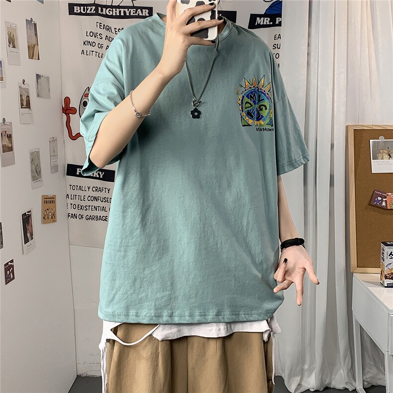 1港风圆领青春休闲大码运动日系原宿潮流男士短袖宽松7800F35控49,男装T恤,星座226-2