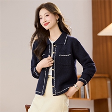 女士洋气减龄外套秋新款气质轻奢翻领针织开衫2025新款外穿毛衣，女装羊毛衫，艾米