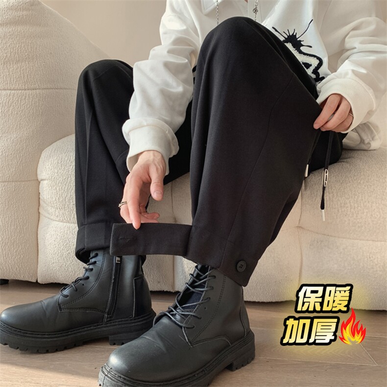 冬季新款潮牌哈伦宽松大码加厚呢料束脚休闲萝卜裤男3555-P70,男装休闲裤,电商C305A