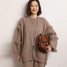 秋冬羊绒衫开衫女流苏时尚外套毛衣宽松上衣，女装羊绒衫，五色羊羊绒