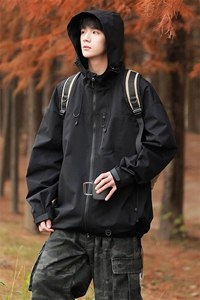 中性风户外夹克男连帽纯色上衣冲锋衣外套DSA157B-JK7870-P65图片