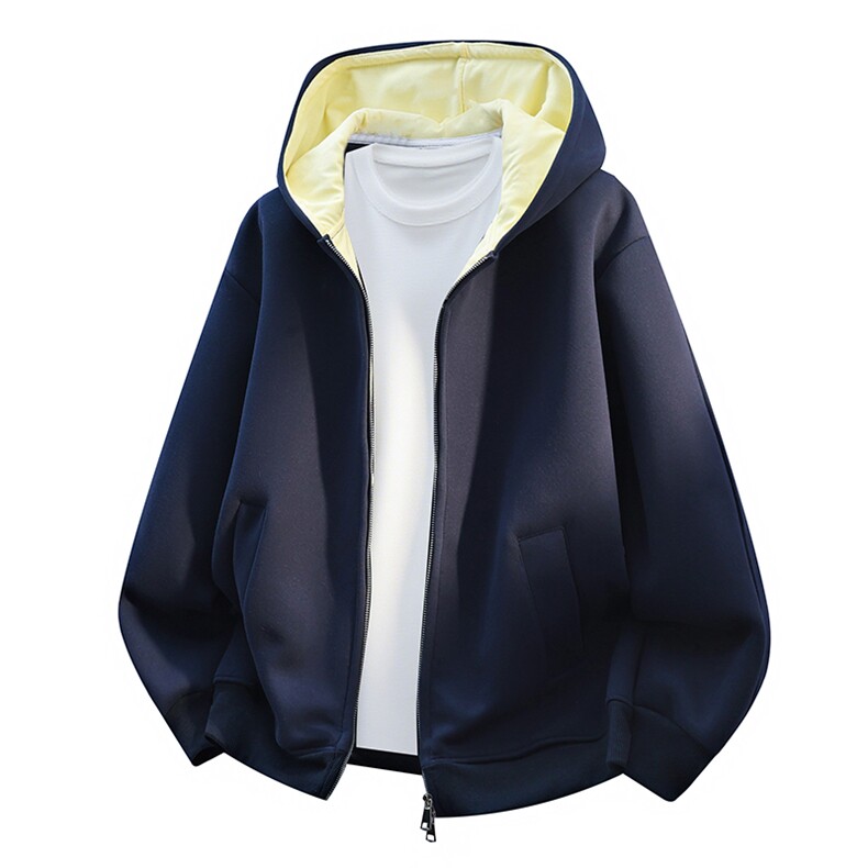 双拉链头重磅420克卫衣撞色连帽开衫美式情侣外套WY5816P55，女装短外套，电商A128